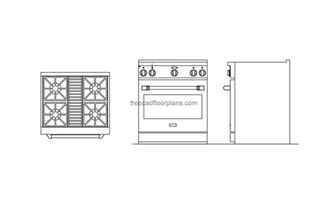 gas range cad block elevation